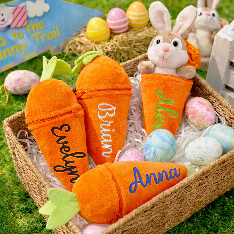 Easter,Non-Eng,Gift For Kids,Gift For Grandkids,Grandma - Grandkids,Grandpa - Grandkids,Dad - Children,Mom - Children,Happy - Easter Bunny Carrot With Custom Name - Personalized Plush Reversible Carrot Bunny Keychain