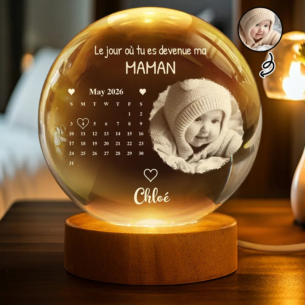 Photo Et Calendrier Personnalisables Devenue Ma Maman - Lampe Boule En Cristal Personnalisée