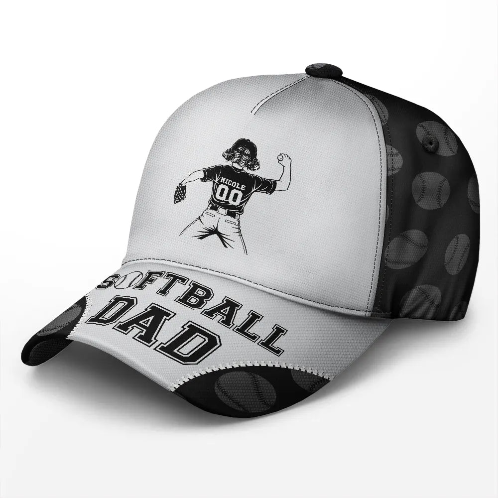 Gift For Father,Gift For Grandpa,Baseball,Softball,Non-Eng,Icon,Confident - Baseball Softball Dad Papa Kids Backside Line Art - Personalized Classic Cap