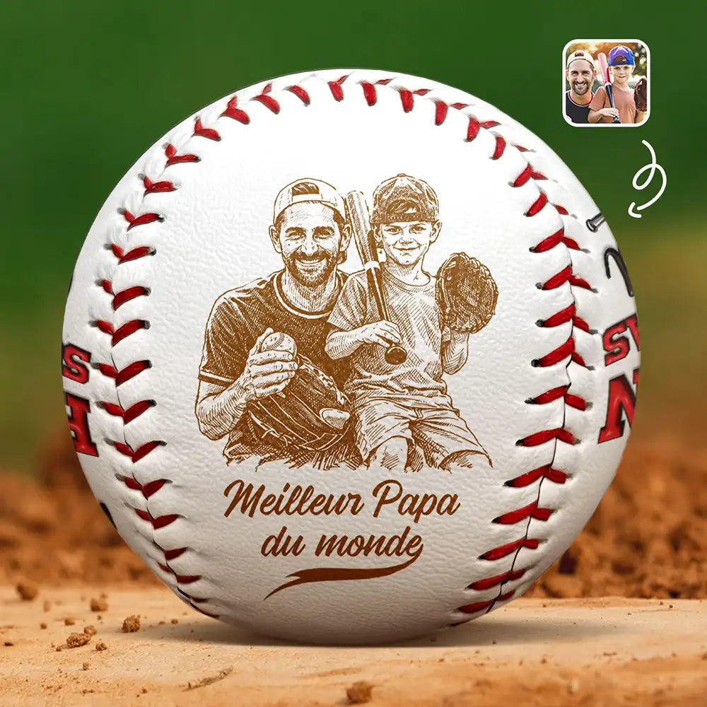 Photo Personnalisée Croquis Au Crayon Meilleur Papa Du Monde - Baseball, Softball Personnalisés