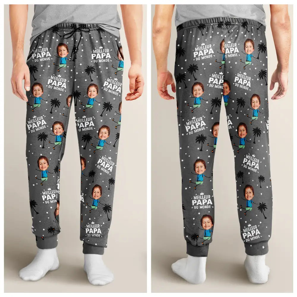 Custom Photo,French,Family,Non-Eng,Playful,Cut-Face Photo - Photo Personnalisable Meilleur Papa Maman Du Monde - Pantalon De Pyjama Personnalisé Pour Enfant