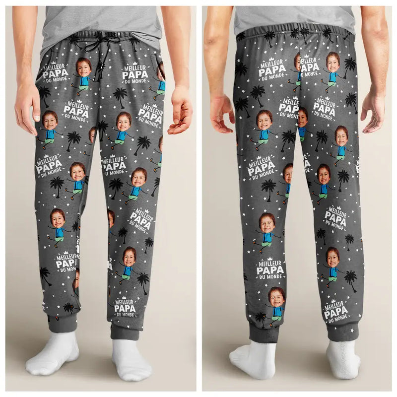 Custom Photo,French,Family,Non-Eng,Playful,Cut-Face Photo - Photo Personnalisable Meilleur Papa Maman Du Monde - Pantalon De Pyjama Personnalisé Pour Enfant