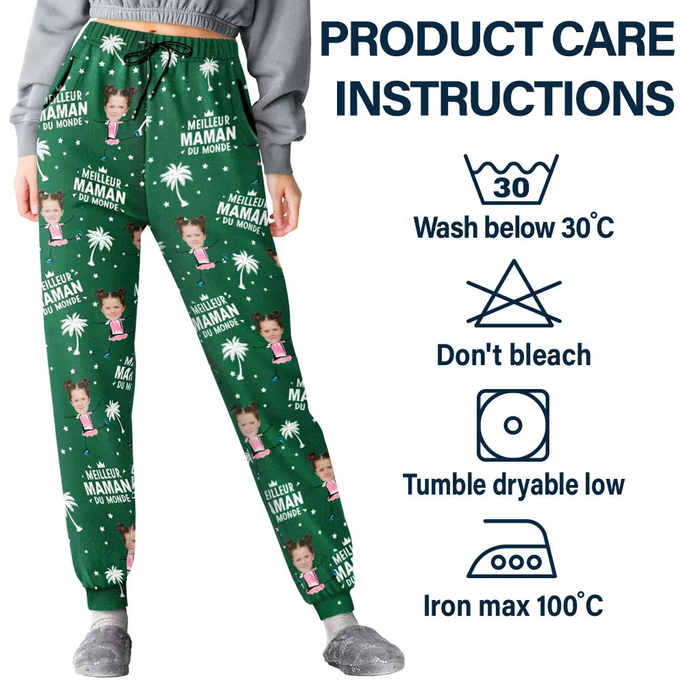 Custom Photo,French,Family,Non-Eng,Playful,Cut-Face Photo - Photo Personnalisable Meilleur Papa Maman Du Monde - Pantalon De Pyjama Personnalisé Pour Enfant
