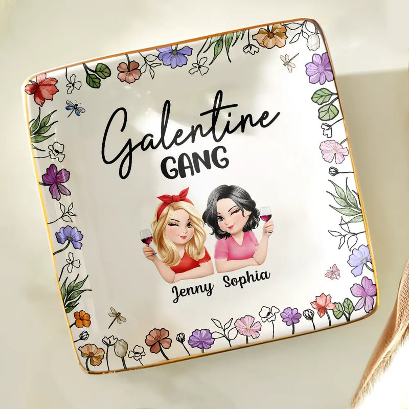 Gift For Bestie,Funny - Galentine Gang 3D Effect Turban Bestie - Personalized Ring Dish