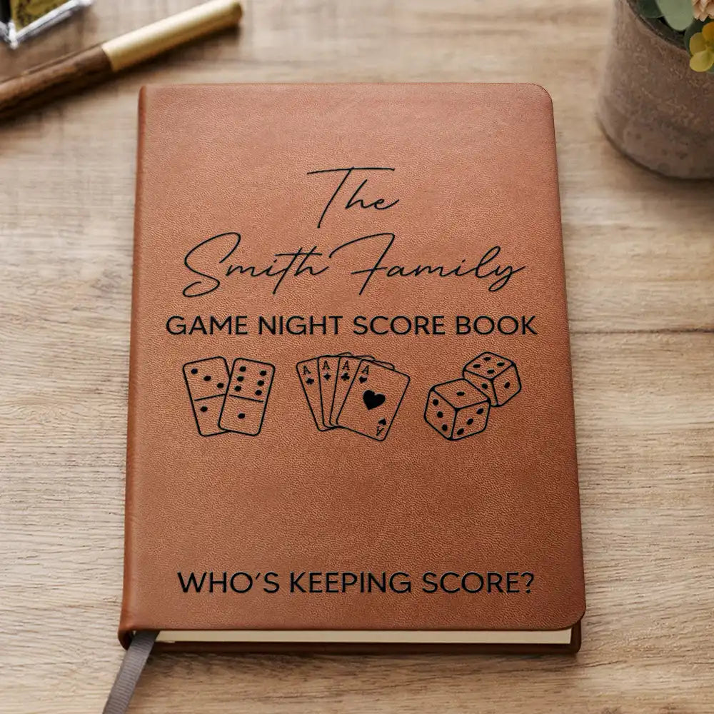 Happy,Funny,Family,Gift For Couples,Top Market - Game Night Score Book Who's Keeping Score - Personalized Leather Journal