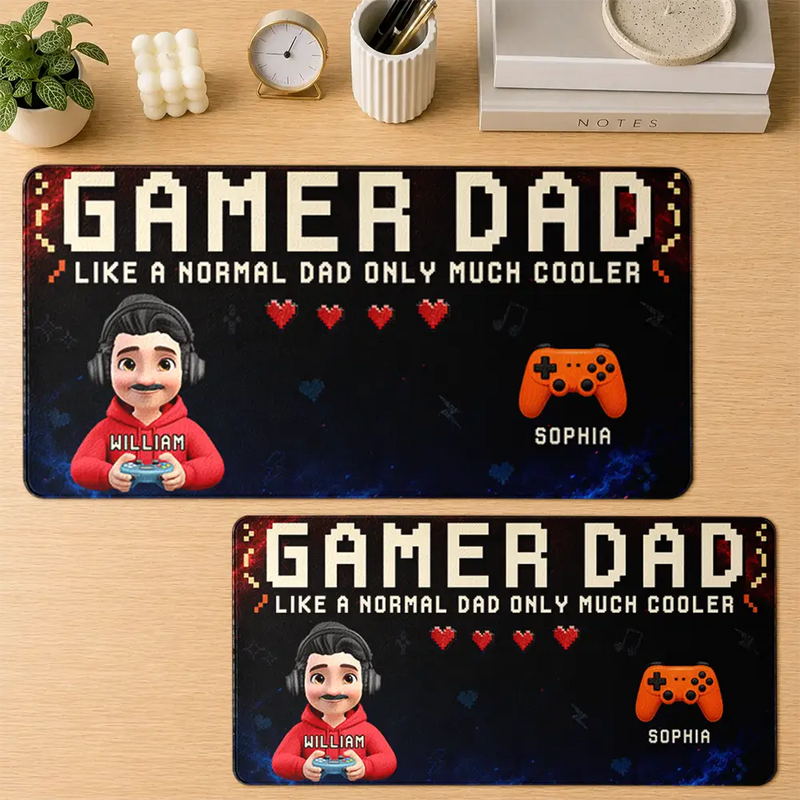 Gift For Father,Gaming,Dad - Children,Non-Eng,Vector,Humorous - Gamer Dad Only Much Cooler - Personalized Leather Desk Mat