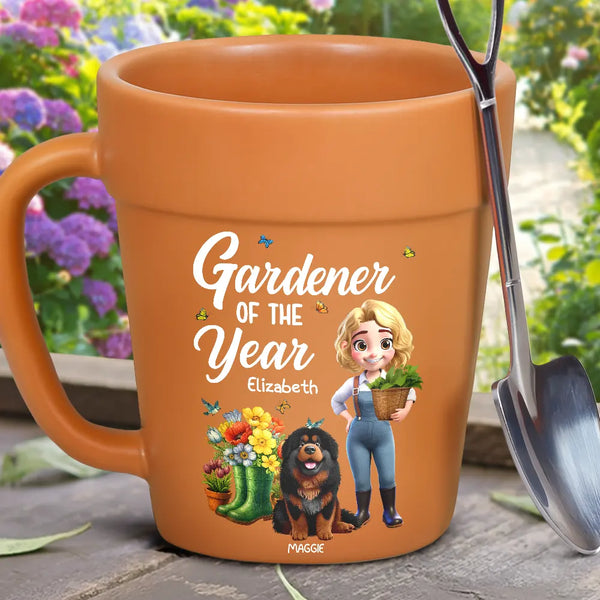 Gardening,Gift For Yourself,Gift For Women,Summer,Happy - Gardener Of The Year With Dogs - Personalized Plant Pot Ceramic Mug