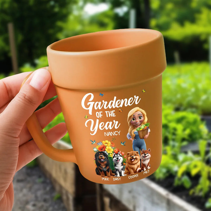 Gardening,Gift For Yourself,Gift For Women,Summer,Happy - Gardener Of The Year With Dogs - Personalized Plant Pot Ceramic Mug