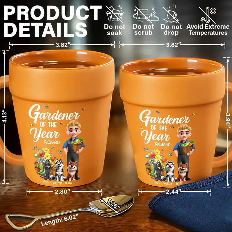 Gardener Of The Year With Dogs - Personalized Plant Pot Ceramic Mug