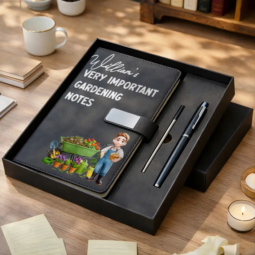 Gift For Yourself, Gift For Women, Gift For Men, Gardening, Happy - Gardening Journal - Personalized Leather Notebook Set