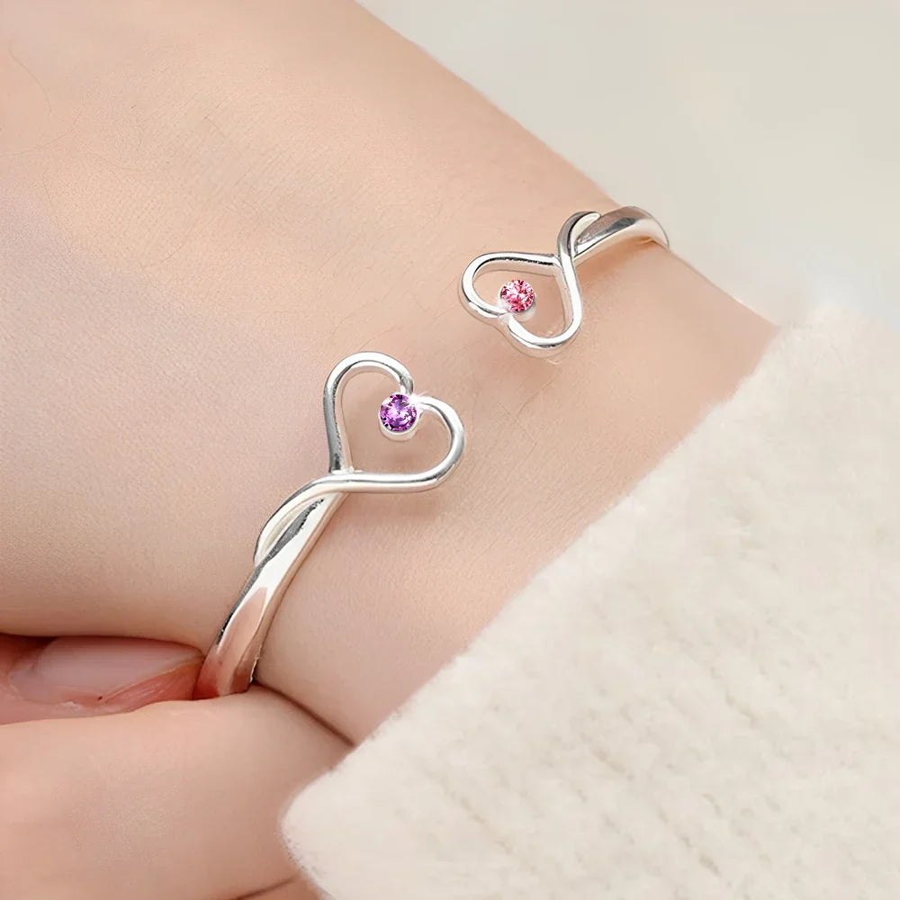 Icon,New Mom,New baby,Gift For Mother,Happy - Baby Newborn Information - Personalized Gem Heart Cuff Bracelet