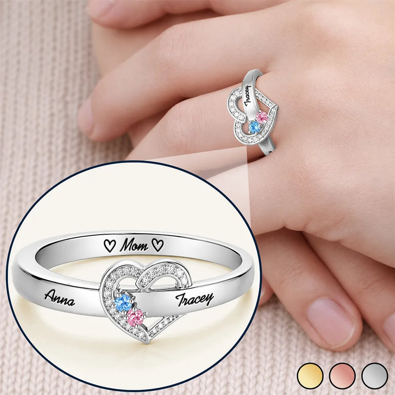 Gift For Women,Gift For Grandma,Gift For Yourself,Gift For Mother,Sad,Memorial - Gemstones Birth Month Memorial Mom Grandma Jewelry - Personalized Birthstone Heart Ring