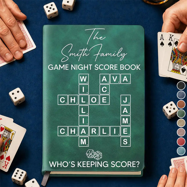 Board Game, Crossword, Family, Humorous - Gift For Board Game Lovers, Family, Parents, Grandparents - Personalized Crossword Game Night Score Book Leather Journal