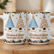 Christmas,Family,Gift For Sibling,Icon,Sentimental - Gift For Siblings - Personalized Brothers & Sisters Forever Linked Together 3D Inflated Effect Mug