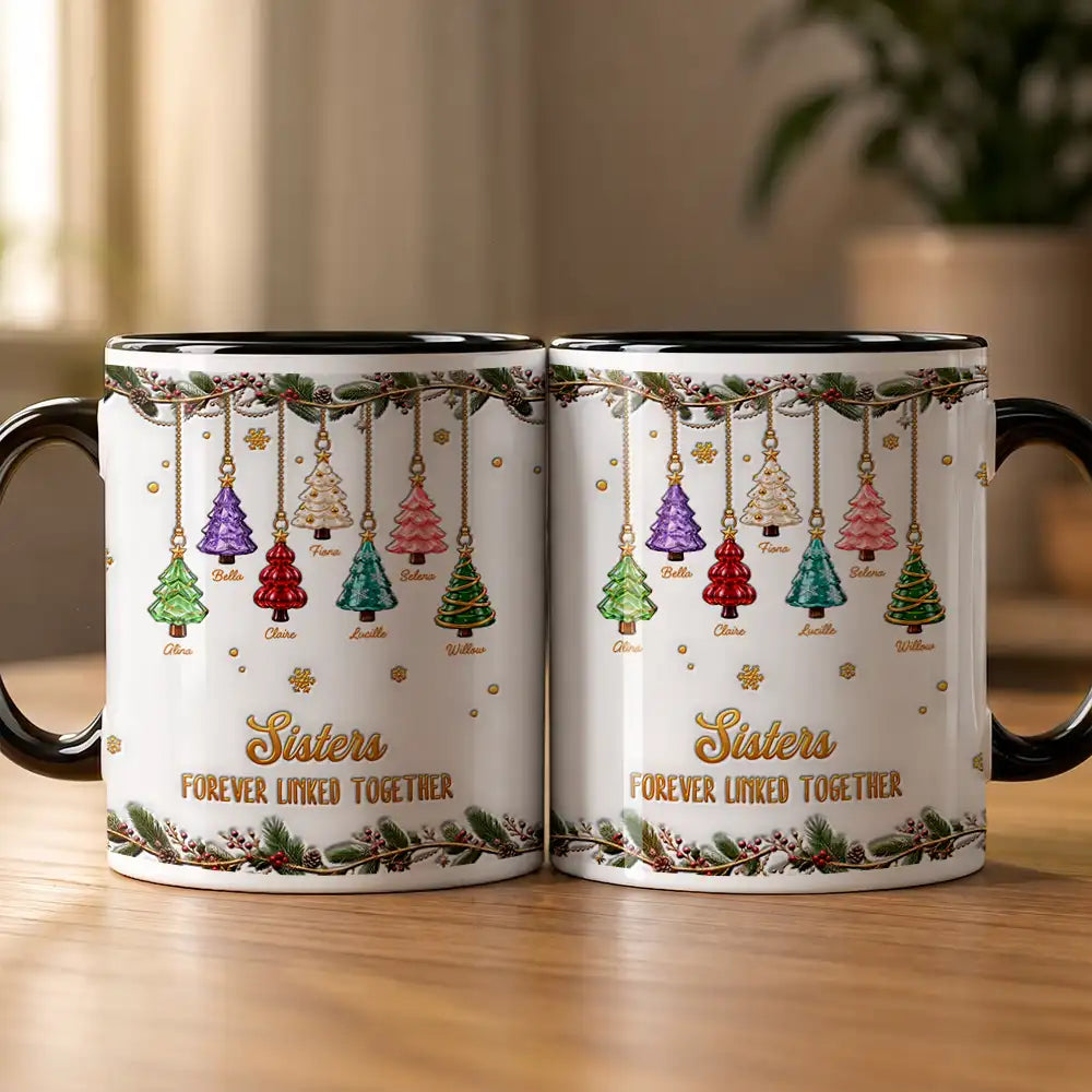 Christmas,Family,Gift For Sibling,Icon,Sentimental - Gift For Siblings - Personalized Brothers & Sisters Forever Linked Together 3D Inflated Effect Mug