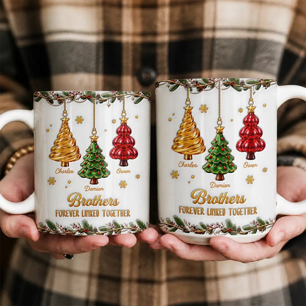 Christmas,Family,Gift For Sibling,Icon,Sentimental - Gift For Siblings - Personalized Brothers & Sisters Forever Linked Together 3D Inflated Effect Mug