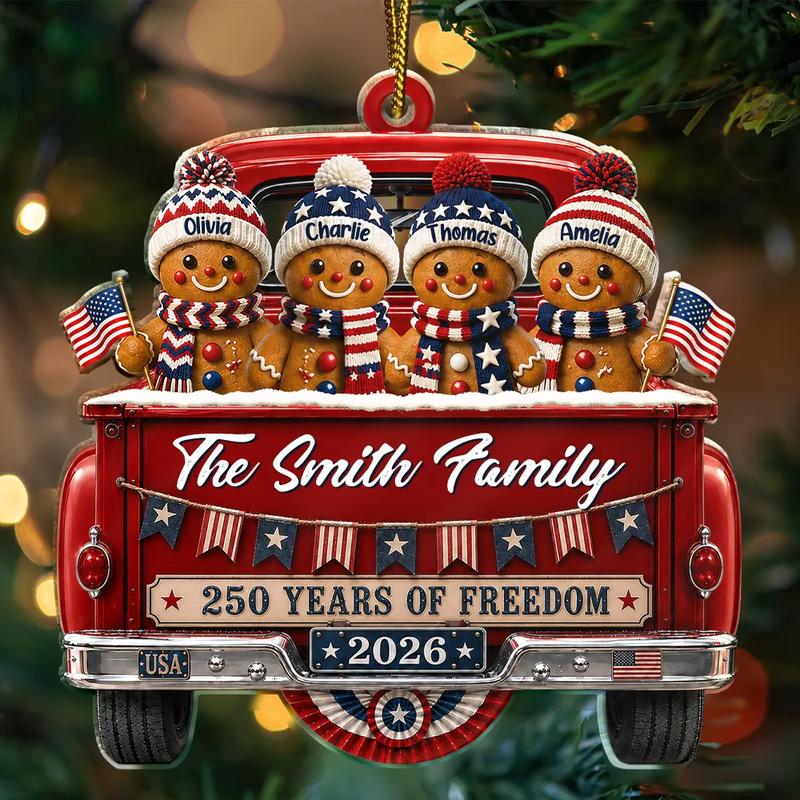 Independence Day,America 250th,Christmas,Proud,Family,Icon - Gingerbread 250 Years Of Freedom - Personalized Custom Shaped Acrylic Ornament