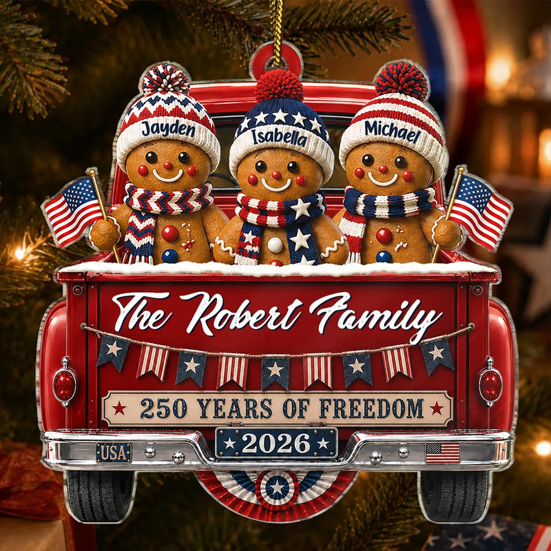 Independence Day,America 250th,Christmas,Proud,Family,Icon - Gingerbread 250 Years Of Freedom - Personalized Custom Shaped Acrylic Ornament