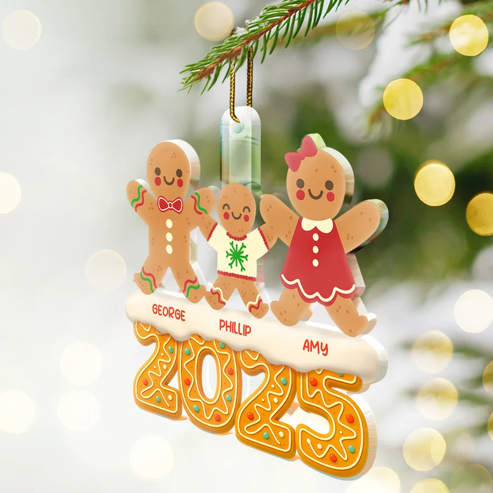 Christmas,Non-Eng,Family - Gingerbread Characters Family Together 2025 - Personalized Custom Shaped Acrylic Ornament