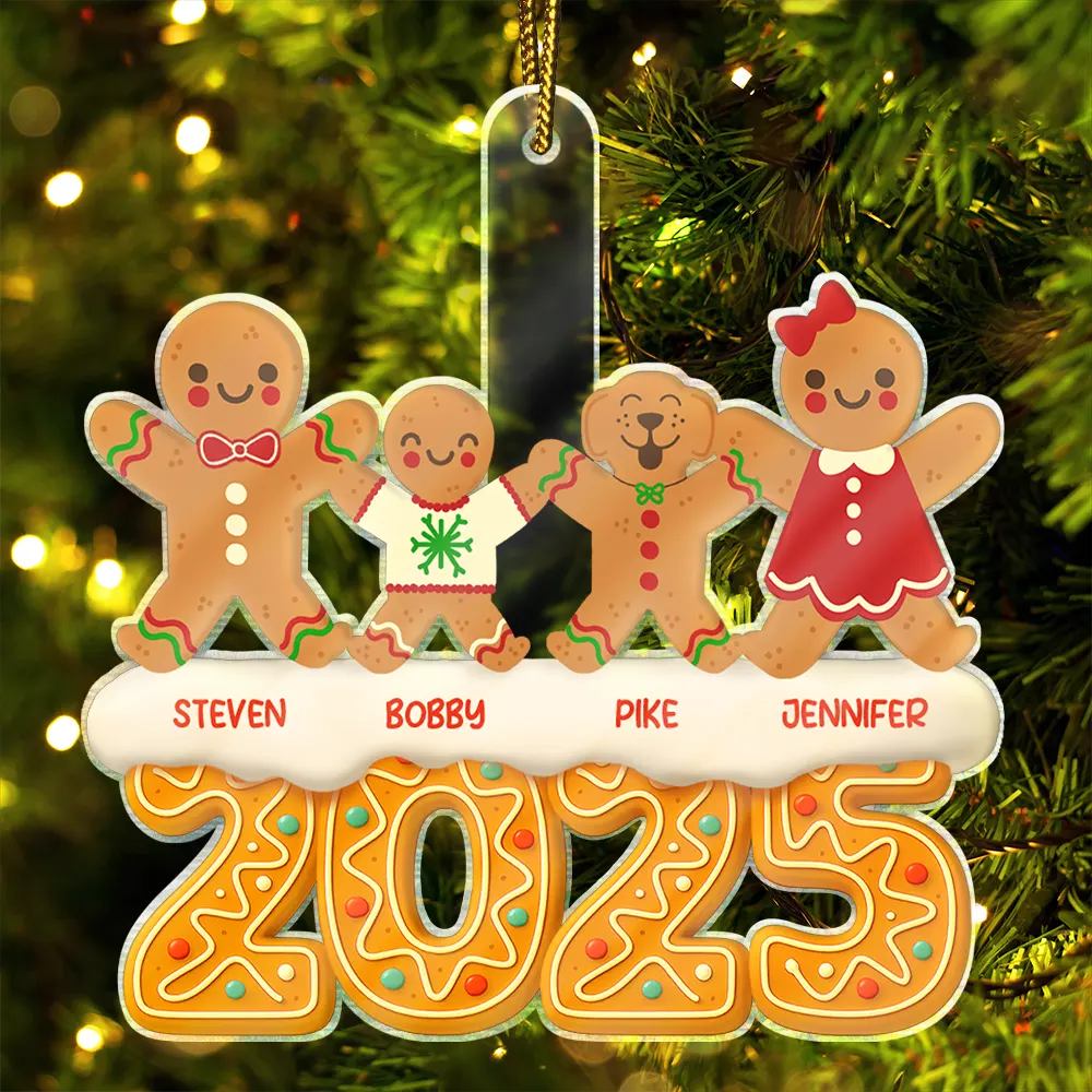 Gingerbread Characters Family Together 2025 - Personalized Custom Shaped Acrylic Ornament