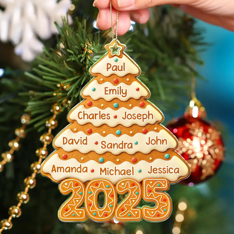 Family, Gift For Bestie, Gift For Sisters, Gift For Brothers, Gift For Kids, Gift For Grandkids, Gift For Sibling, Cousin, Happy, Christmas - Gingerbread Christmas Happy Tree - Personalized Custom Shaped Acrylic Ornament