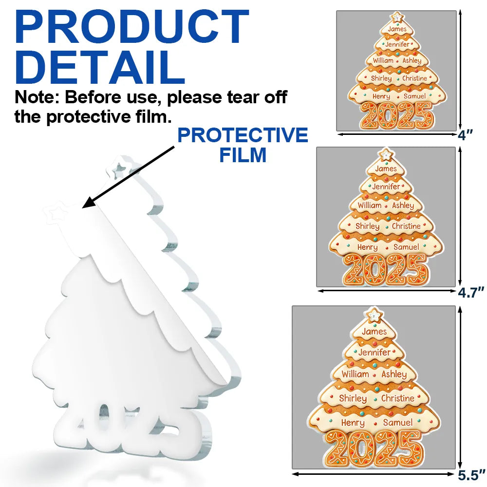 Family, Gift For Bestie, Gift For Sisters, Gift For Brothers, Gift For Kids, Gift For Grandkids, Gift For Sibling, Cousin, Happy, Christmas - Gingerbread Christmas Happy Tree - Personalized Custom Shaped Acrylic Ornament