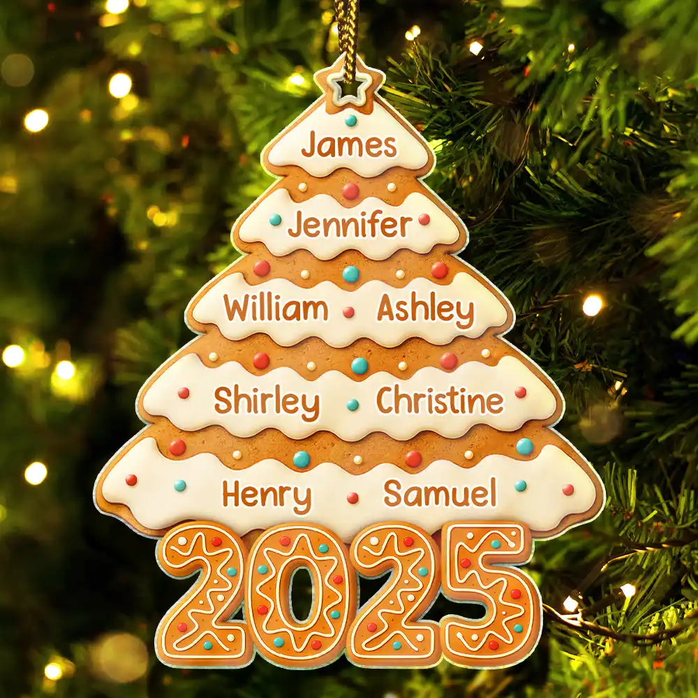 Family, Gift For Bestie, Gift For Sisters, Gift For Brothers, Gift For Kids, Gift For Grandkids, Gift For Sibling, Cousin, Happy, Christmas - Gingerbread Christmas Happy Tree - Personalized Custom Shaped Acrylic Ornament