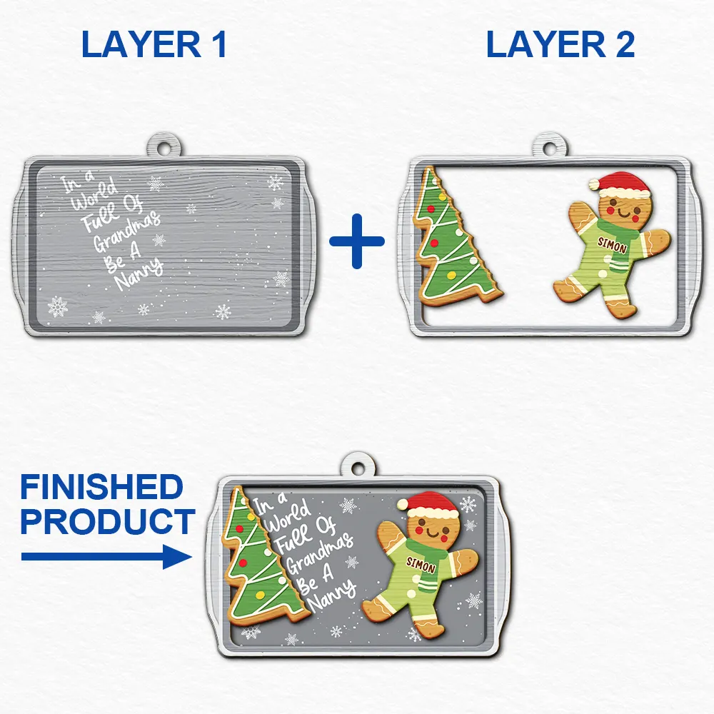 Gift For Women,Gift For Grandma,Love,Christmas - Gingerbread Cookie World Full Of Grandmas - Personalized 2-Layered Wooden Ornament