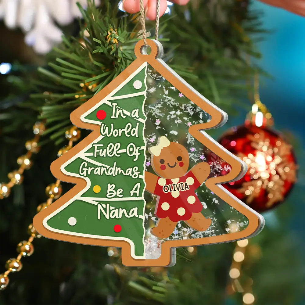 Gift For Grandma, Gift For Women, Christmas, Love - Gingerbread Cookie World Full Of Grandmas - Personalized 3-Layered Acrylic Shaker Ornament