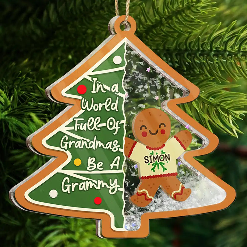Gift For Grandma, Gift For Women, Christmas, Love - Gingerbread Cookie World Full Of Grandmas - Personalized 3-Layered Acrylic Shaker Ornament