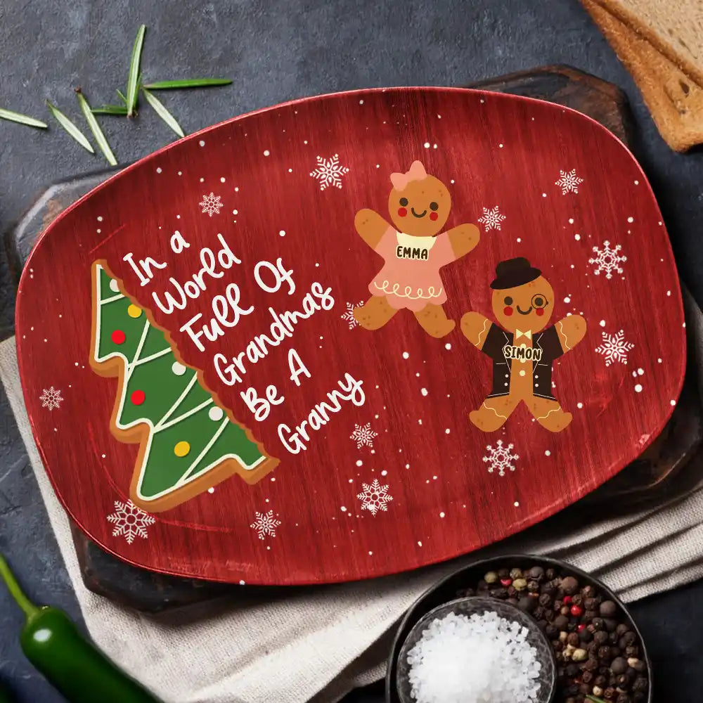 Gift For Women,Gift For Grandma,Love,Christmas - Gingerbread Cookie World Full Of Grandmas - Personalized Plate