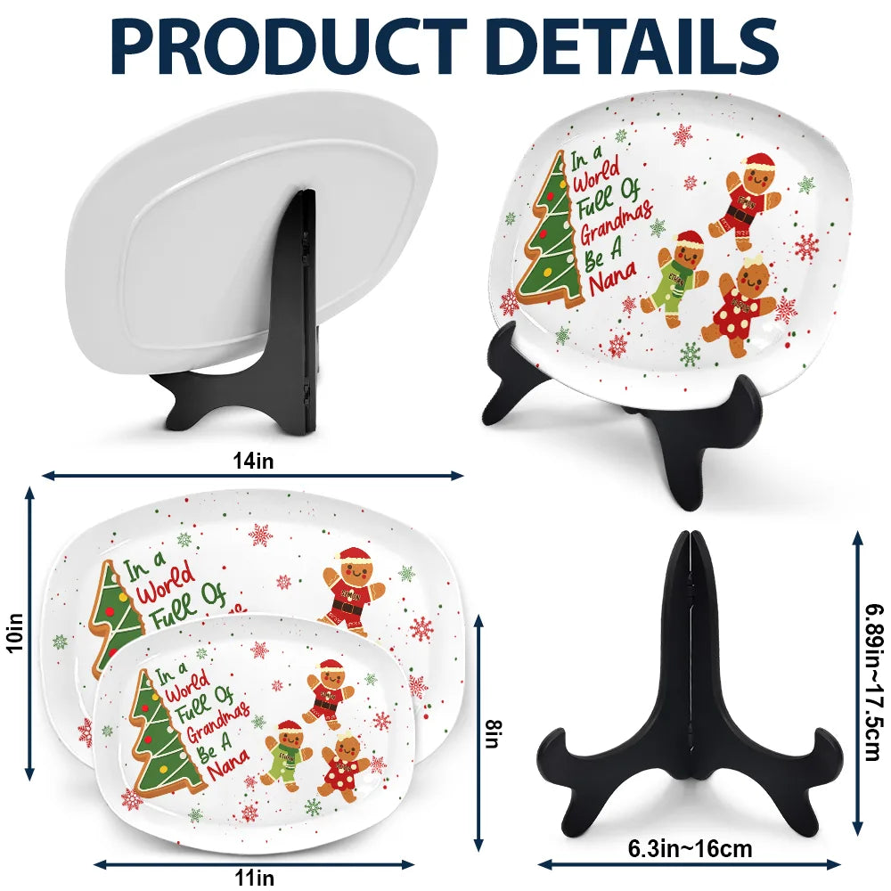Gift For Women,Gift For Grandma,Love,Christmas - Gingerbread Cookie World Full Of Grandmas - Personalized Plate