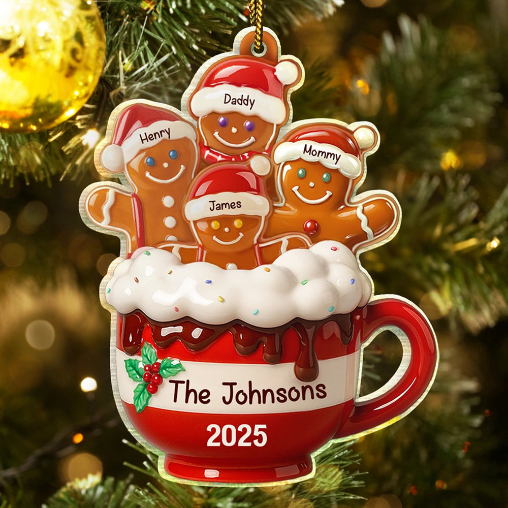 Gingerbread Cup Family - Personalized Custom Shaped Acrylic Ornament
