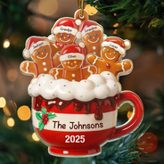 Happy,Christmas,Gift For Couples,Gift For Grandparents,Parents,Family - Gingerbread Cup Family - Personalized Custom Shaped Acrylic Ornament