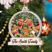 Christmas,Family,Happy - Gingerbread Family Shaker - Personalized 3-Layered Acrylic Shaker Ornament