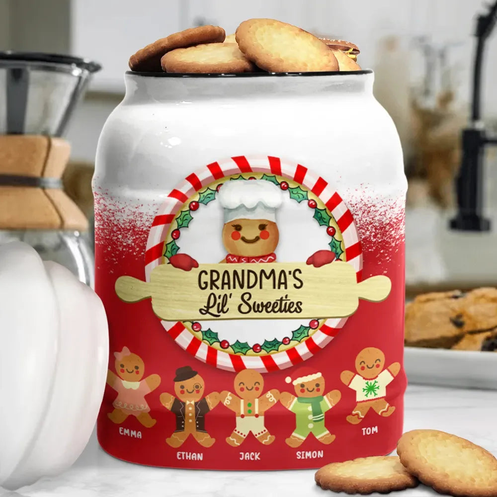 Gift For Women, Grandma - Grandkids, Grandma's Hobby, Gift For Grandma, Baking , Christmas, Love - Gingerbread Grandma Lil Sweeties - Personalized Cookie Jar