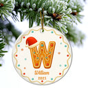 Christmas,Family,Non-Eng,Gift For Yourself - Gingerbread Letters With Santa Hat 2025 - Personalized Circle Ceramic Ornament