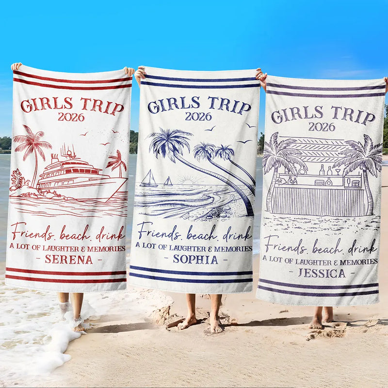 Gift For Bestie, Beach, Summer, Happy, Gift For Women - Girls Trip A Lot Of Laughter & Memories - Personalized Beach Towel