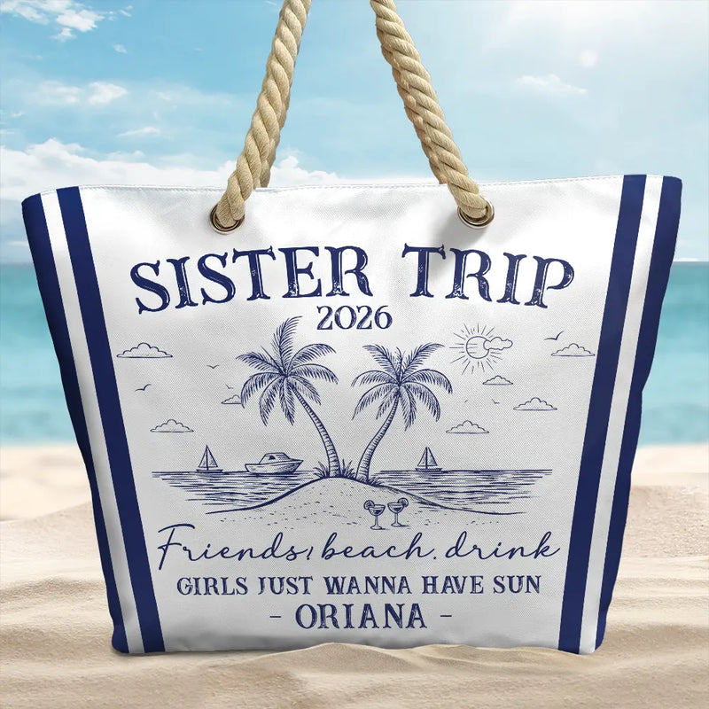 Gift For Bestie,Happy,Summer,Family - Girls Trip Friends Beach Drink - Personalized Beach Bag