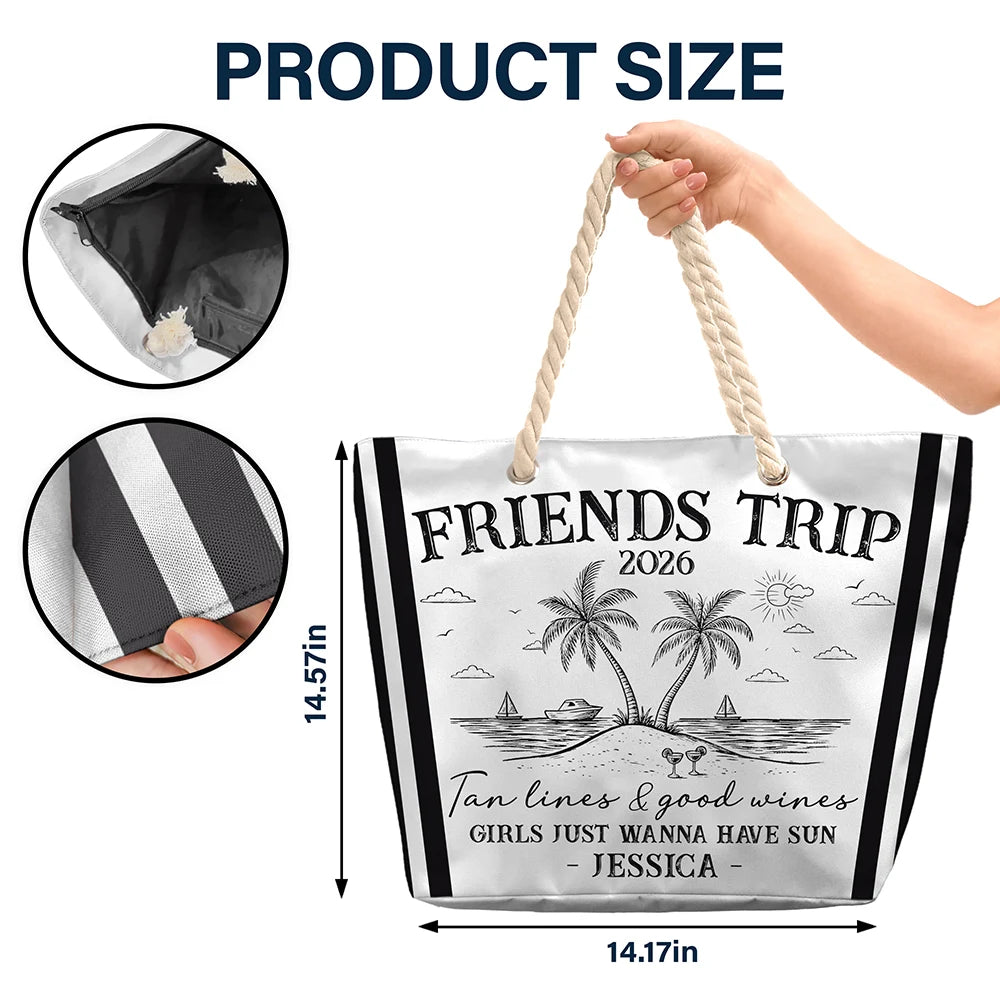 Gift For Bestie,Happy,Summer,Family - Girls Trip Friends Beach Drink - Personalized Beach Bag