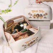 Travel,Beach,Summer,Gift For Bestie,Happy - Girls Trip Summer Vibe - Personalized Leather Makeup Bag