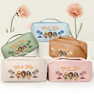Travel,Beach,Summer,Gift For Bestie,Happy - Girls Trip Summer Vibe - Personalized Leather Makeup Bag