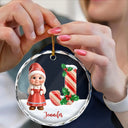 Gift For Kids, New baby, Happy, Christmas - Gnome Baby Christmas Candy Cane Letter - Personalized Circle Glass Ornament