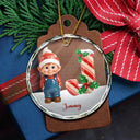 Gift For Kids, New baby, Happy, Christmas - Gnome Baby Christmas Candy Cane Letter - Personalized Circle Glass Ornament