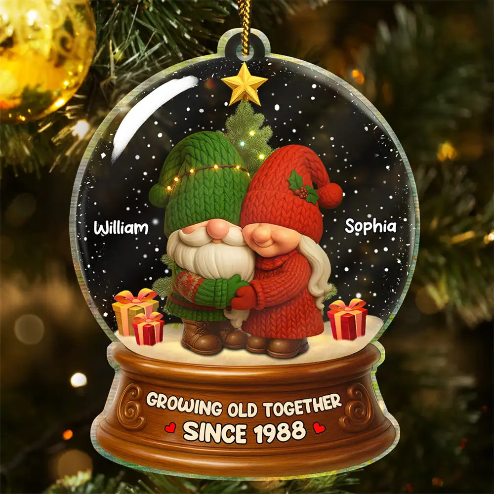 Old Couples,Gift For Husband,Gift For Wife,Gift For Boyfriend,Gift For Girlfriend,Christmas,Love,Top Market - Gnome Christmas Couple Growing Old Together - Personalized Custom Shaped Acrylic Ornament