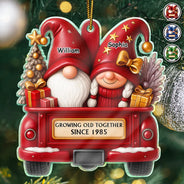 Gift For Couples,Old Couples,Gift For Husband,Gift For Wife,Gift For Boyfriend,Gift For Girlfriend,Christmas,Love - Gnomes Couple Growing Old Together - Personalized Custom Shaped Acrylic Ornament