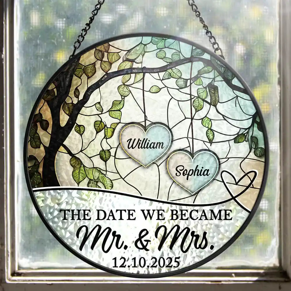 God Gave Me You Couple The Date We Became Mr. & Mrs. - Personalized Stained Glass Window Hanging Suncatcher