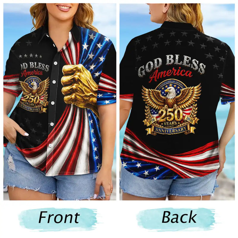 America 250th, Independence Day, Gift For Yourself, Proud, Custom Text - God Bless America - Personalized Hawaiian Shirt