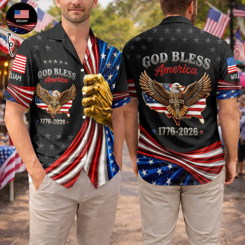 America 250th, Independence Day, Gift For Yourself, Proud, Custom Text - God Bless America - Personalized Hawaiian Shirt