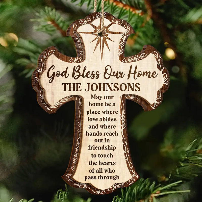 Christian,Christmas,Family - God Bless Our Home - Personalized 2-Layered Wooden Ornament